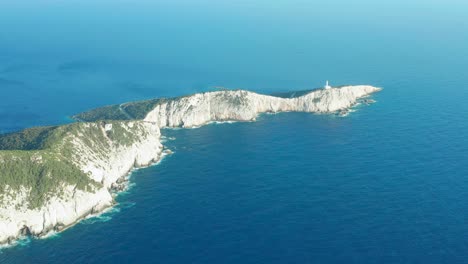 lighthouse of cape lefkada aerial close up