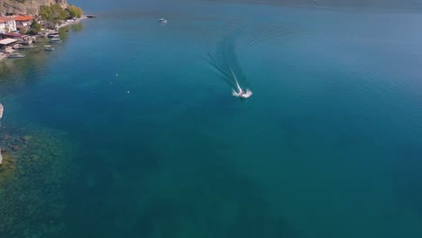 Speed-boat-on-water-aerial-shot