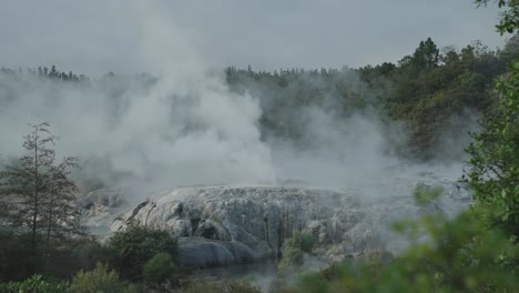 vapor en erupción desde el área geotérmica de rotorua, nueva zelanda