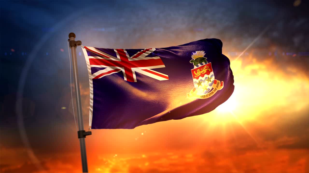 Cayman Islands Flag Backlit At Beautiful Sunrise Loop Slow Motion 4K