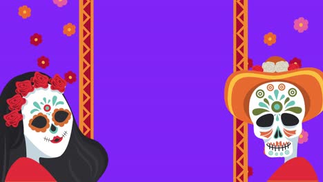 dia de los muertos celebración con cráneos pareja en el marco