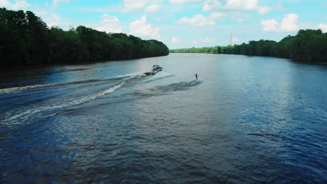shot of wake-boarding on a river