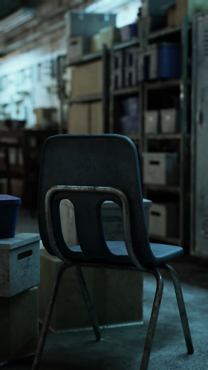 상자 더미 에 있는 검은 의자