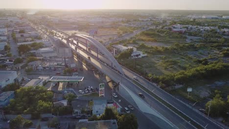 Aerial View of a Highway Bridge at Sunset