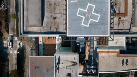 overhead view of surrey memorial hospital helipad on top of their building in canada