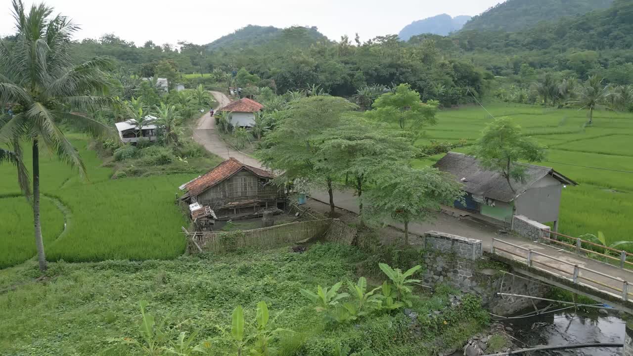 Aerial shot over a rural area in Bali