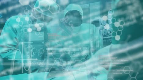 animation of medical data processing and chemical compound structures against doctors during surgery