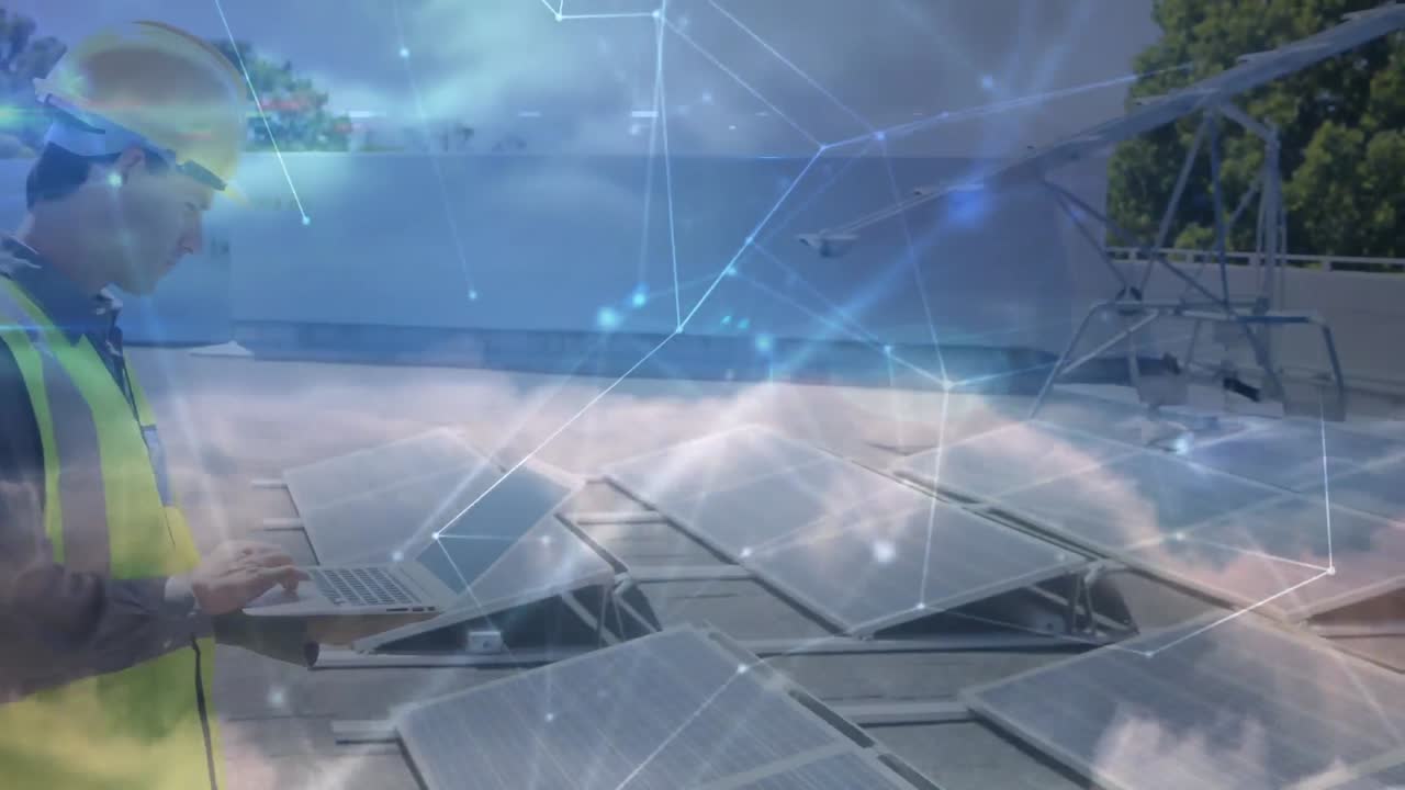 анимация сети соединений через цифровые горы