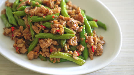 stir-fried french bean or green bean with minced pork - asian food style