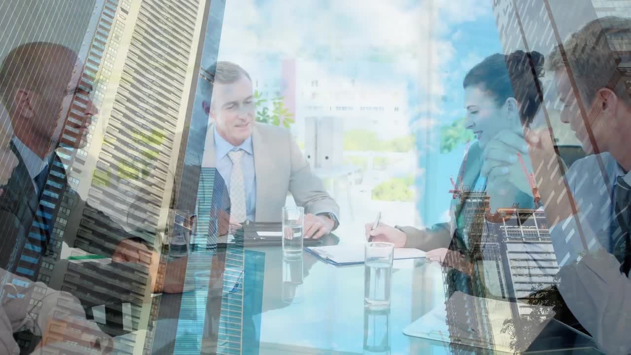 사무실 에서 대화 하는 사업가 들 이 있는 건물 현장 의 애니메이션