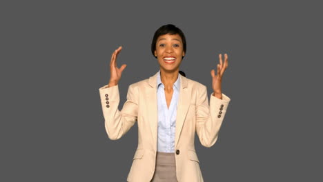 happy businesswoman cheering