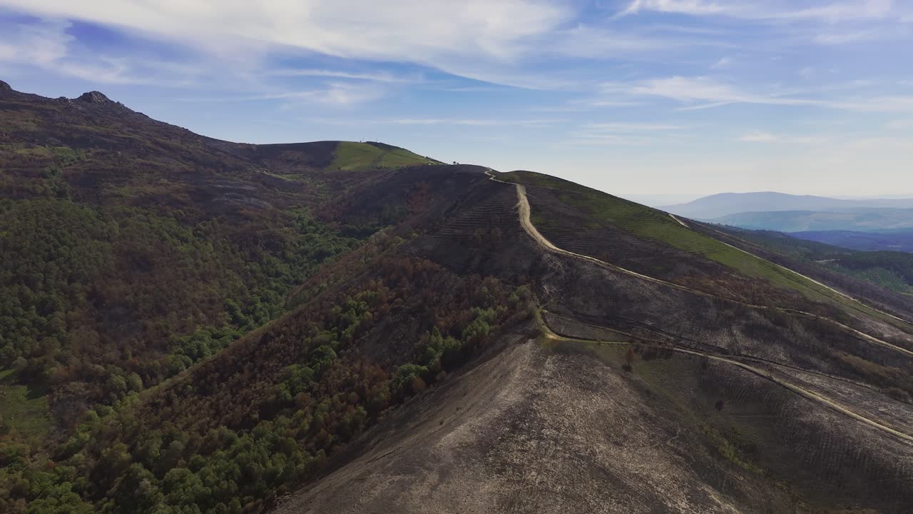 Serra de San Mamede Mountain Slopes In Maceda, Ourense, Galicia, Spain. Aerial Drone Shot
