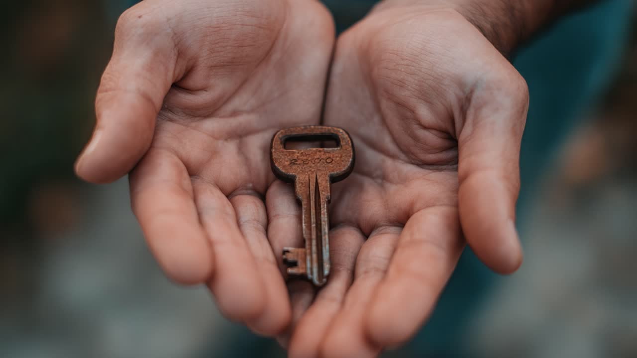 A Captivating Close-Up of a Pair of Hands Cradling an Intricate Rusty Key, Symbolizing Secrets, Discovery, and the Passage of Time