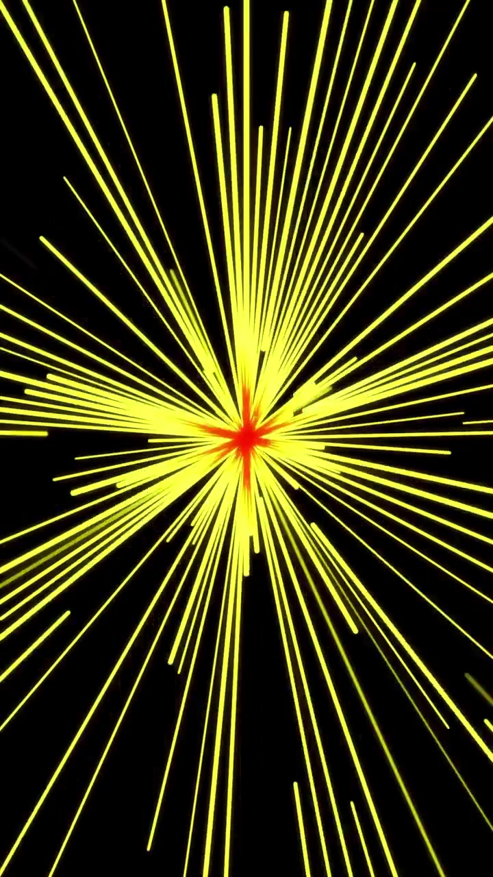 Vertical video of abstract yellow and gold radial burst flash speedlines on black background