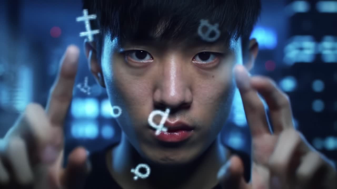 A Young Innovator Engaging with Futuristic Interfaces in a High-Tech Environment, Showcasing the Intersection of Humanity and Advanced Digital Interaction