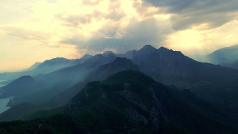 aerial 4k drone video of a panorama of mountain ridge near antalya, turkey, view from mount tunektepe, tunektepe teleferik on a summer day and mountains near antalya city