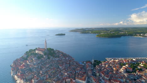 rovinj town, croatia aerial push-in shot over st