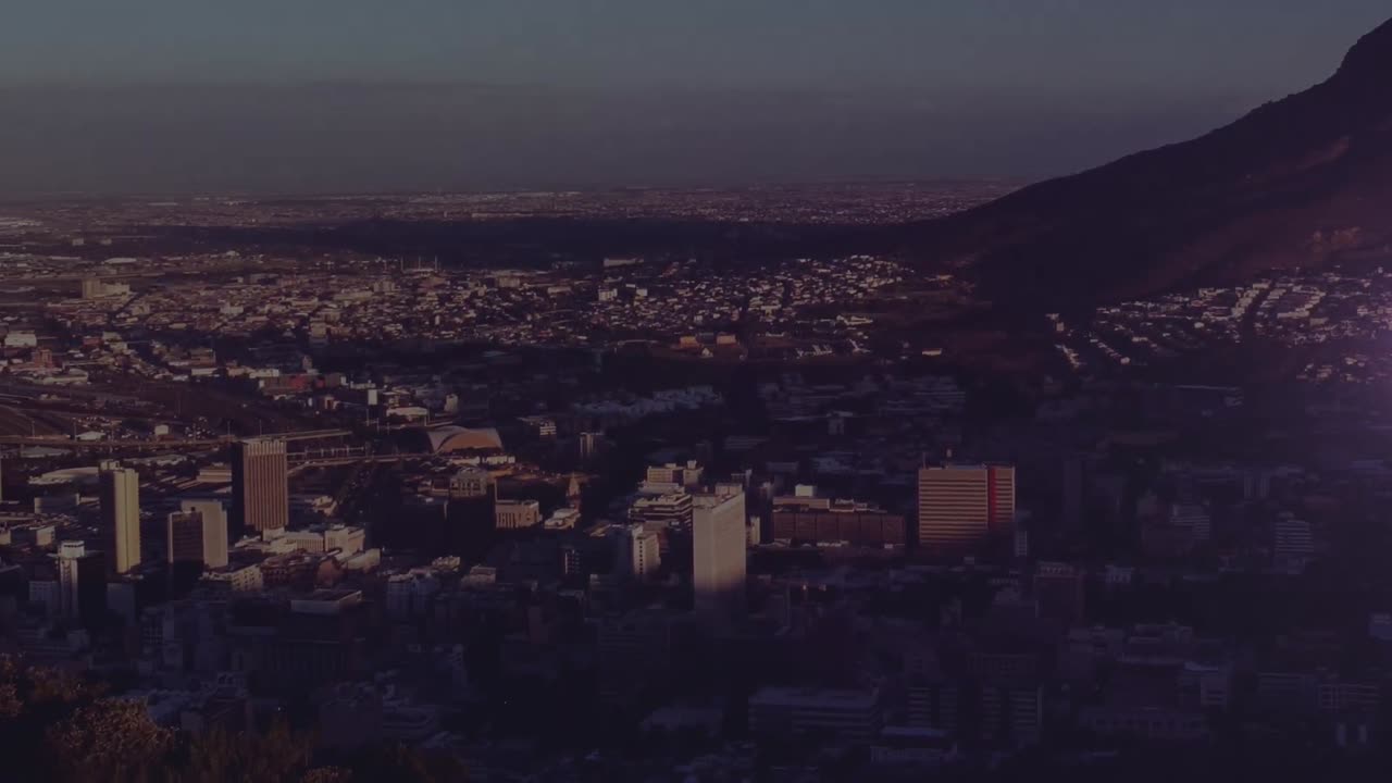 анимация светового следа над городским пейзажем