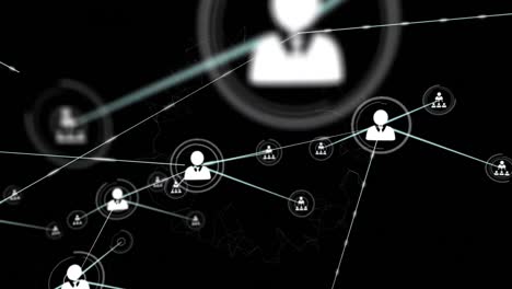 animation of network of connections with icons on black background