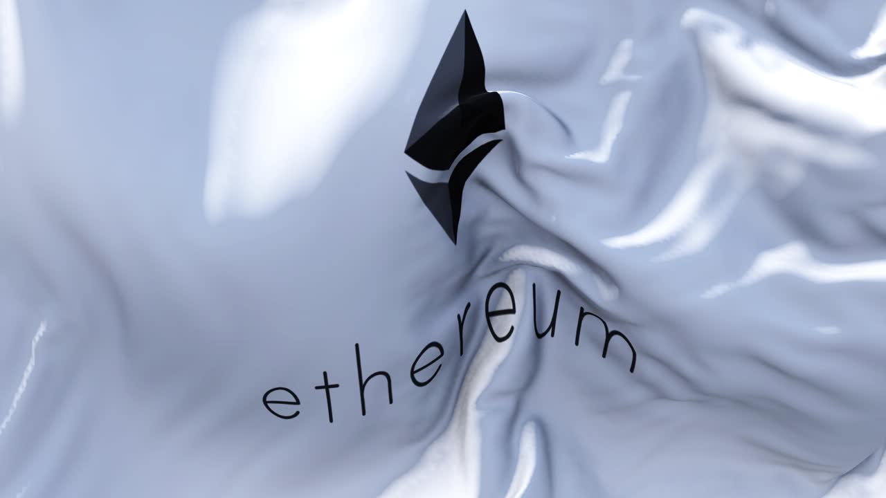 315 ethereum cryptocurrency flag waving in wind slow motion animation 4k realistic fabric texture