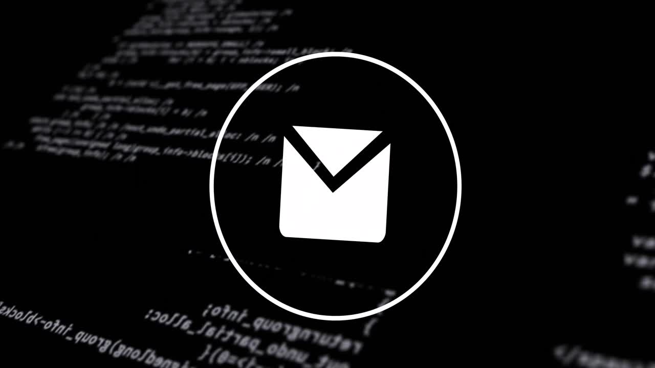 Animation of digital envelope icon and data processing over black background