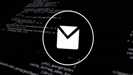 animation of digital envelope icon and data processing over black background