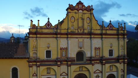 aerial shot of san cristobal cathedral in the magic hour, chiapas