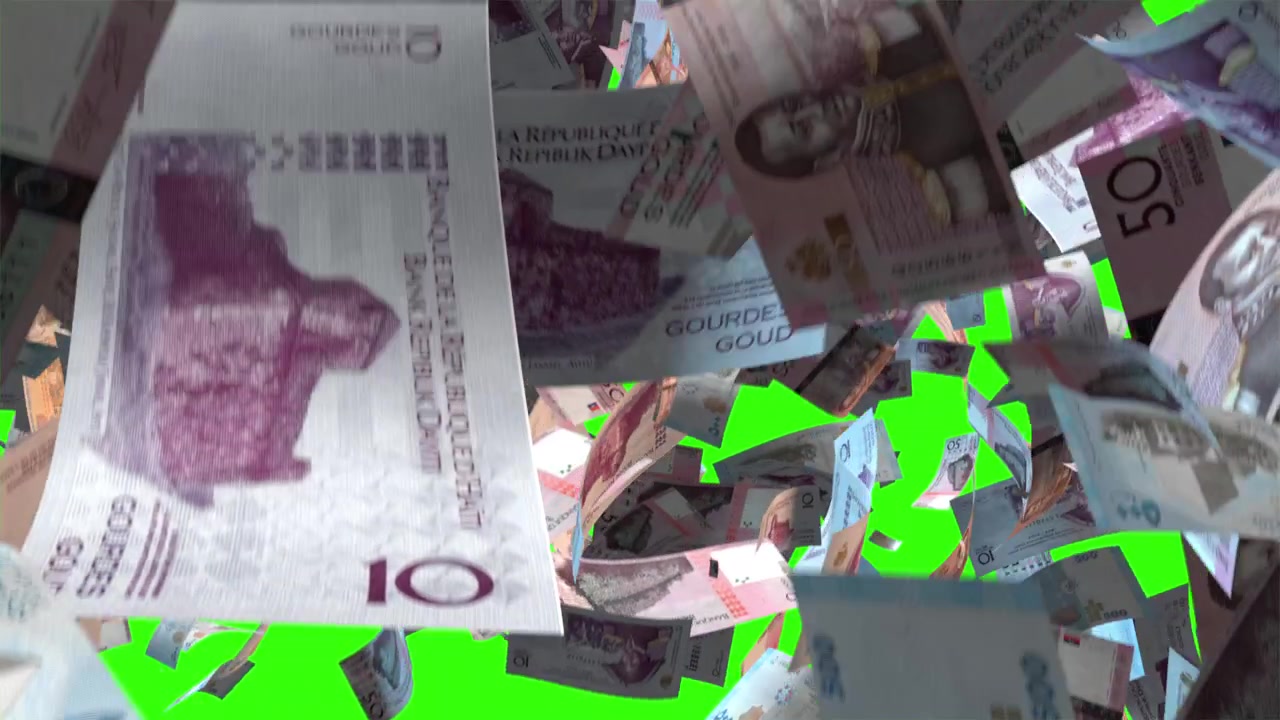 Faldende haitianske Gourde pengesedler på Green Screen