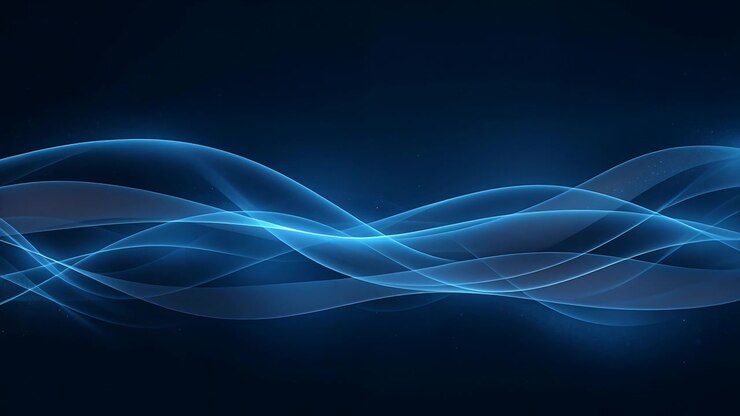 Avvio della riproduzione, animando nastri blu traslucidi su uno sfondo blu scuro, che emettono puntini luminosi.