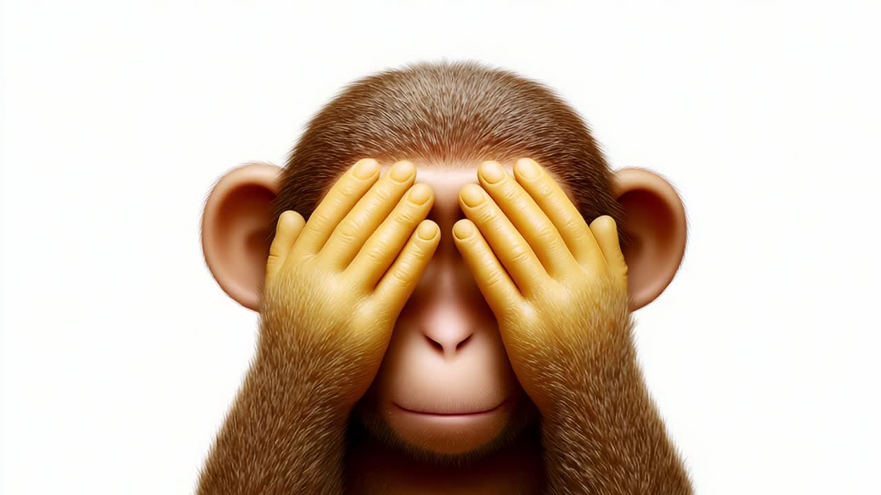 A Playful Monkey with an Expressive Face: Embracing Emotions, Curiosity, and Innocence as It Transitions from Covering Its Eyes to a Full-Faced Stare, Captivating Viewers with Its Charm
