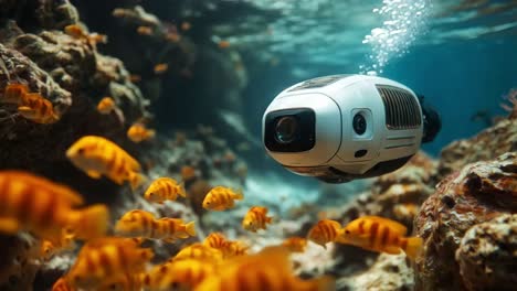 underwater drone exploring a coral reef