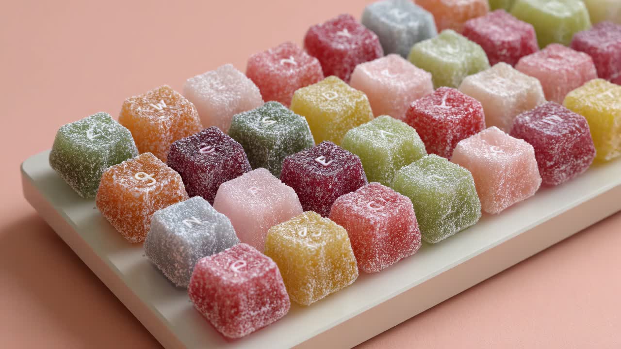 Bright candy typing colorful confectionery computer keys vivid sweet treat keyboard with sugarcoated