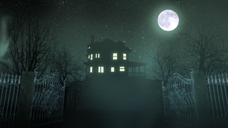 mystical old house and moon in night time