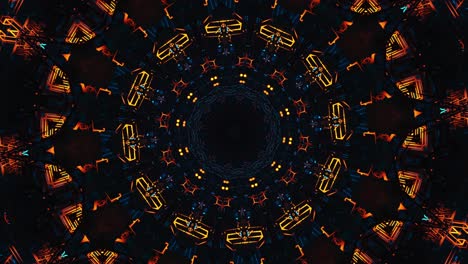 colorful pattern with black background and yellow center. kaleidoscope vj loop