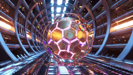 futuristic tunnel with glowing hexagonal sphere