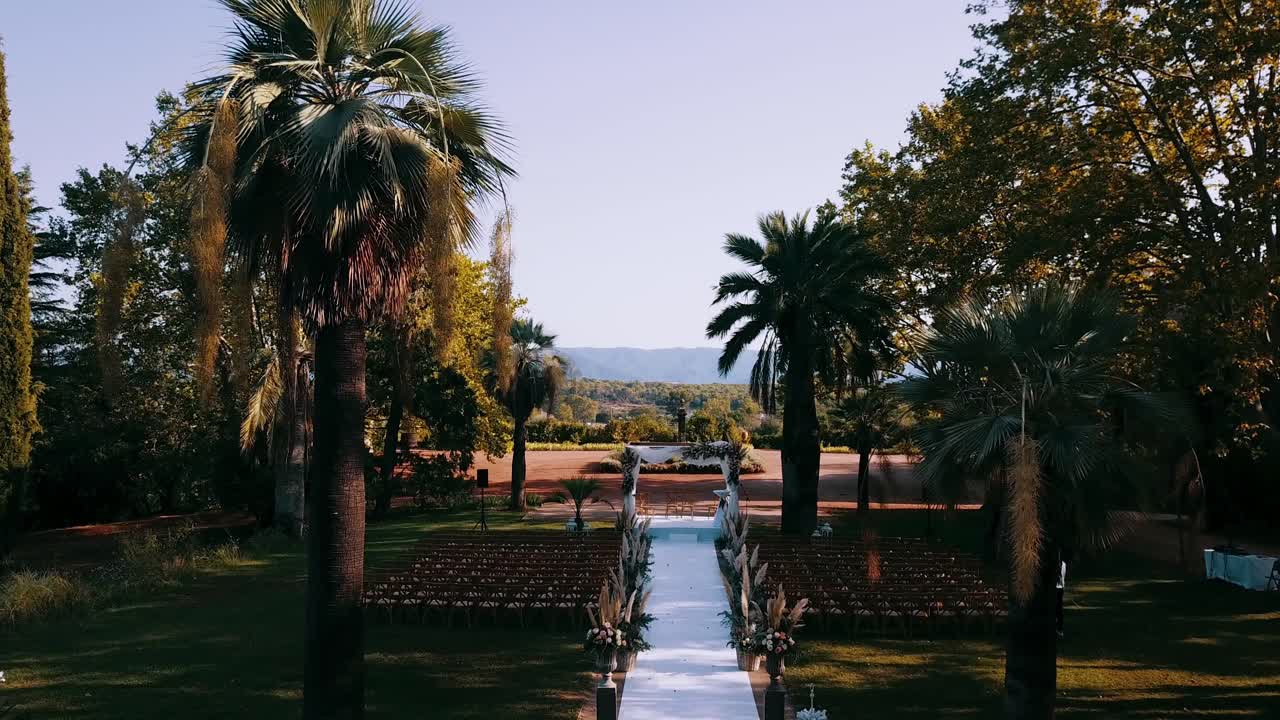 Drone view of a wedding aisle in provence in France