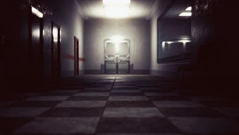 empty dark hospital laboratory corridor