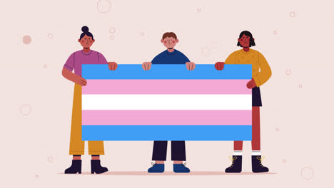 three people holding a transgender pride flag