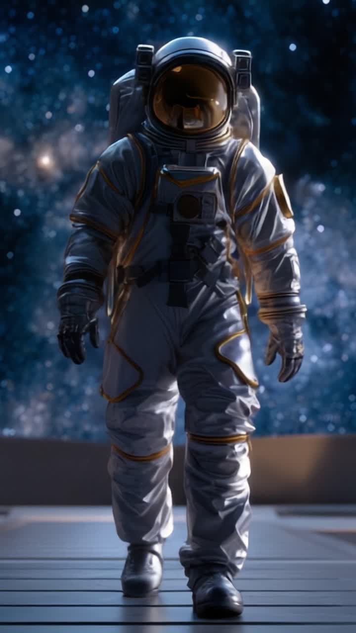 An astronaut in a sleek spacesuit explores the vastness of space, illuminated by shimmering stars and galaxies, capturing the essence of cosmic adventure and discovery