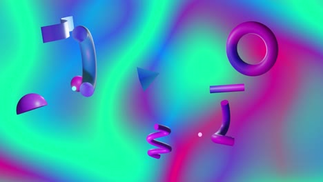 animation of abstract 3d shapes over waving coloured background