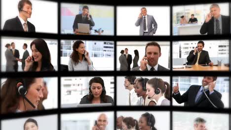 montaje de hombres de negocios hablando por teléfono