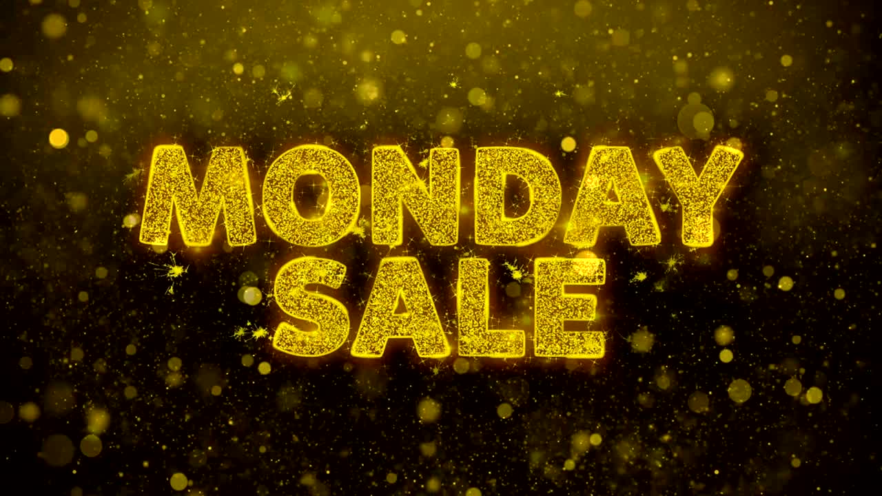 월요일 판매 문자 골든 글리터 반이는 입자 애니메이션