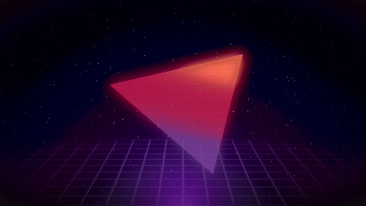 Gradient red triangle with purple grid in galaxy