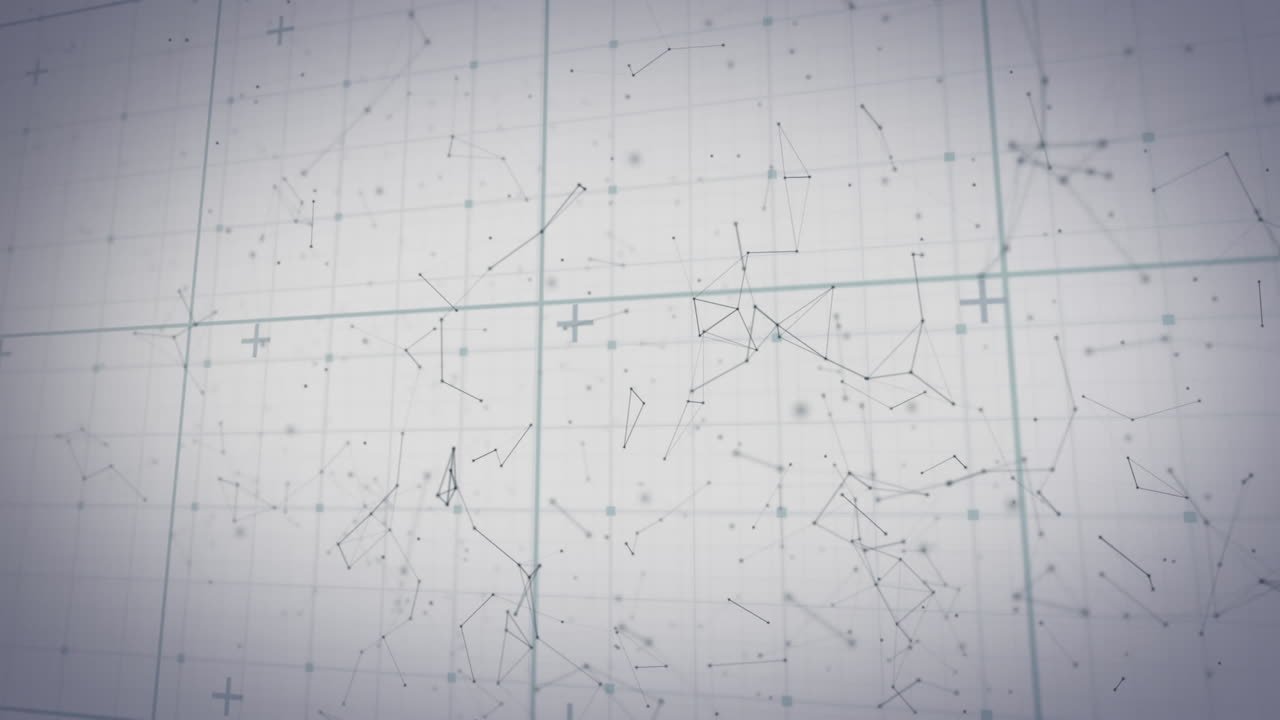 Animation of network of connections over grid network in seamless pattern against grey background