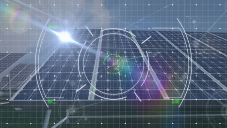 animation of financial data processing over solar panels