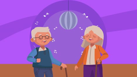 una vieja pareja de amantes en los personajes de la discoteca