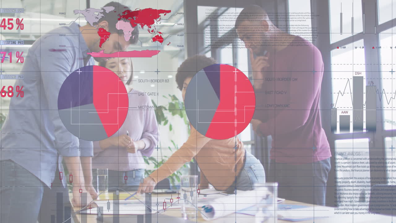 회의 도중 다양한 사업자들에 대한 데이터 처리 애니메이션