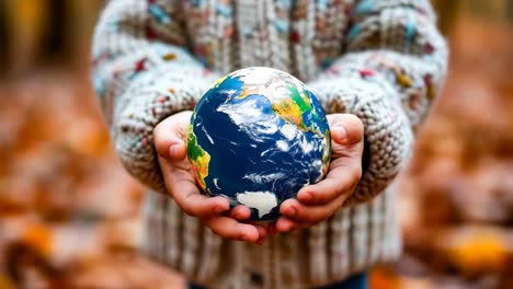 a person holding a small globe in their hands