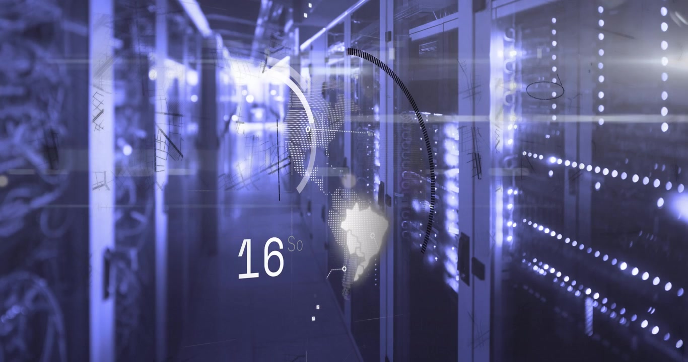 Animation of data processing over server room