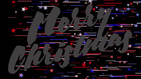 Merry Christmas text animation over colorful stars and stripes background